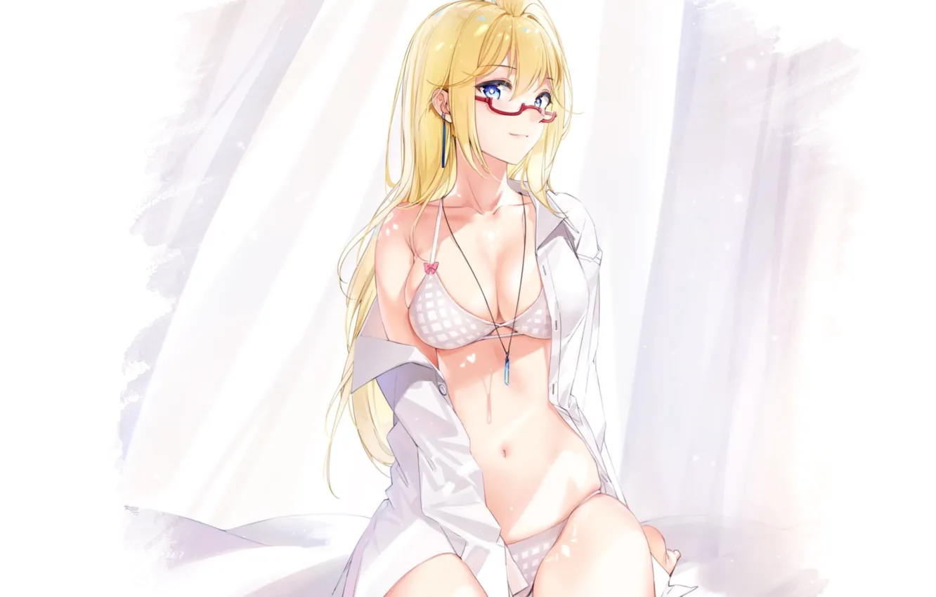 Фото обои girl, hot, sexy, boobs, anime, pretty, glasses, babe