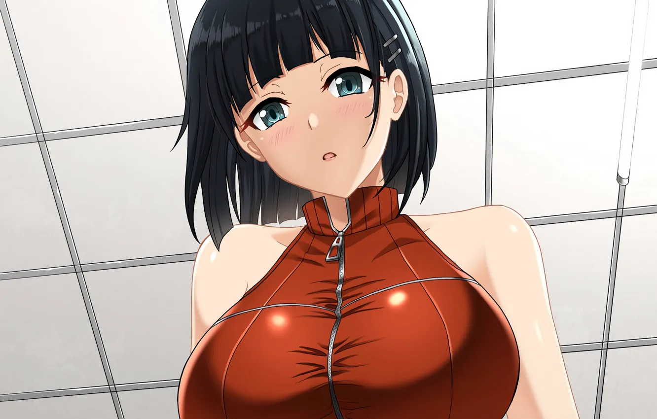 Фото обои girl, sexy, blouse, boobs, anime, beautiful, short hair, pretty