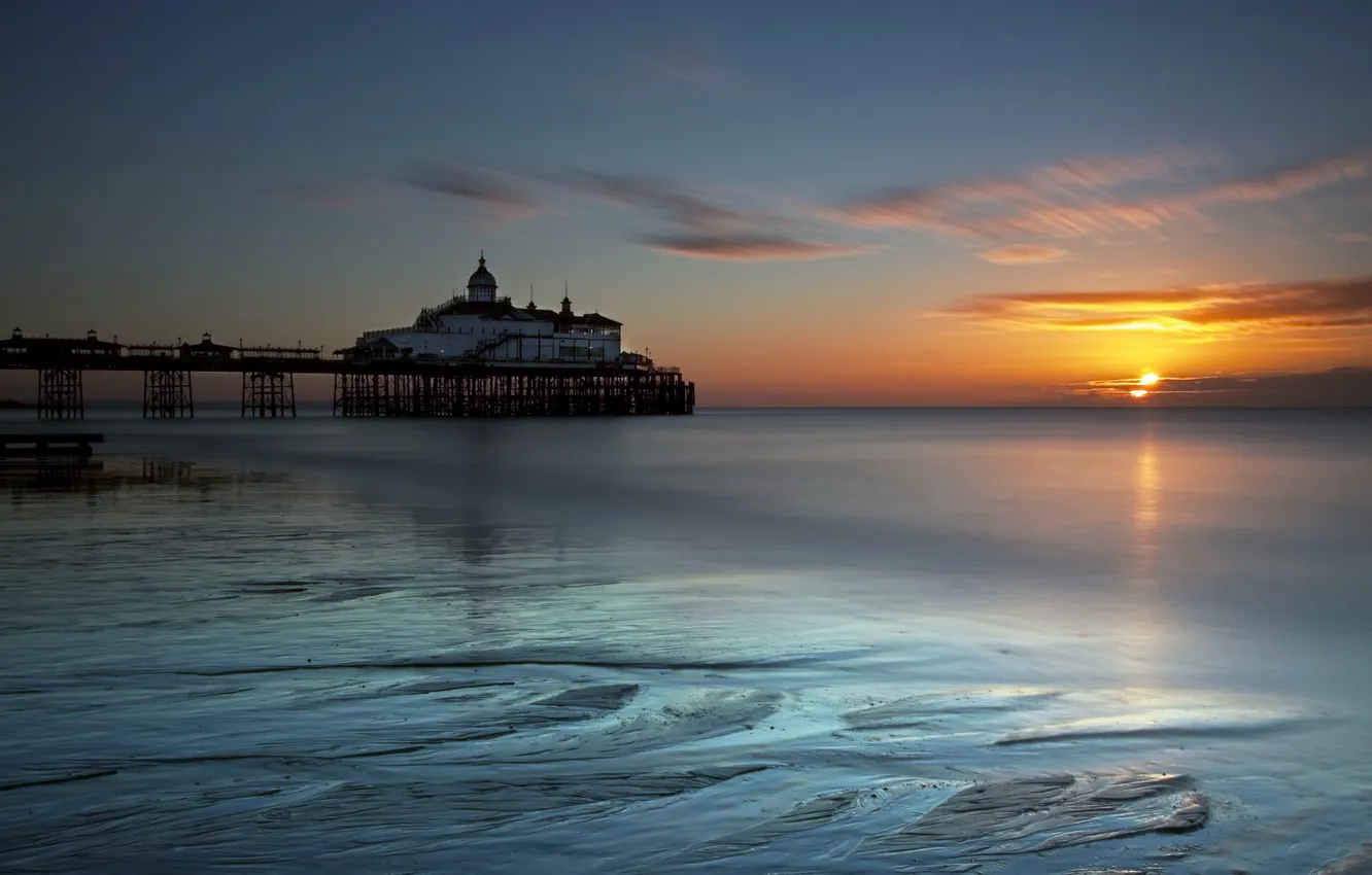Фото обои море, пейзаж, закат, England, Eastbourne