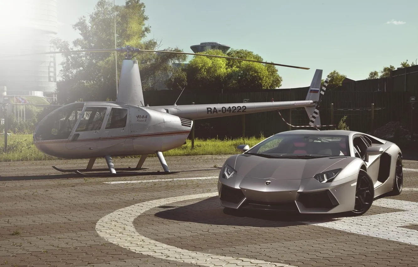 Фото обои Lamborghini, Суперкар, Вертолёт, LP700-4, Aventador