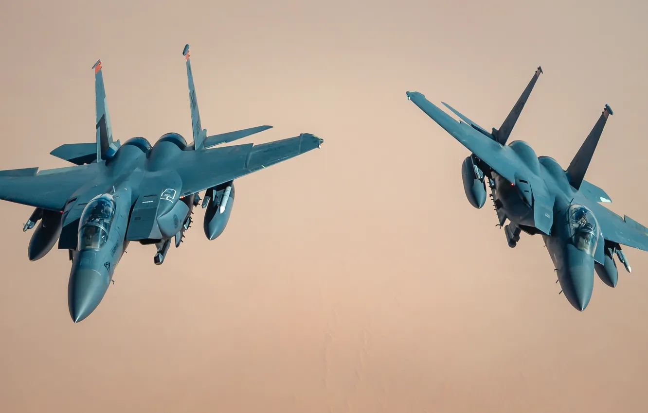Фото обои ВВС США, истребитель-бомбардировщик, американский двухместный, McDonnell Douglas F-15E Strike Eagle