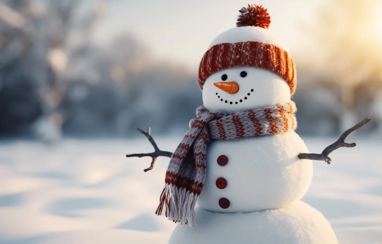Фото обои зима, снег, Рождество, Новый год, снеговик, Christmas, winter, snow