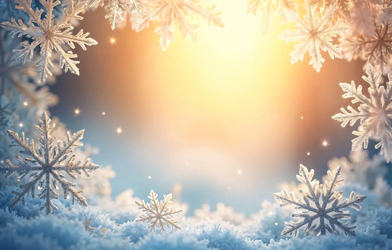 Фото обои зима, снег, снежинки, фон, Рождество, Новый год, Christmas, winter