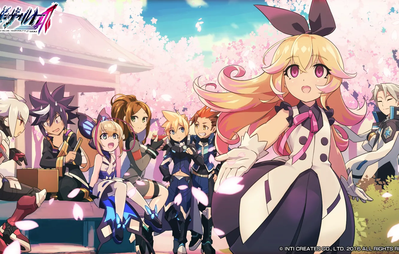 Фото обои аниме, арт, девочка, персонажи, Azure Striker Gunvolt