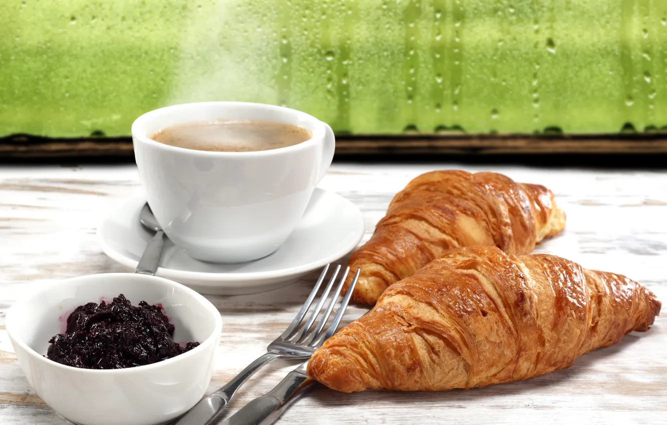 Фото обои стекло, капли, дождь, кофе, завтрак, cup, джем, coffee
