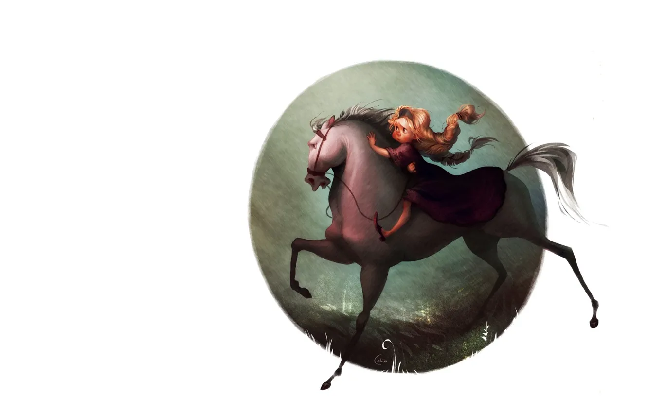 Фото обои настроение, девочка, art, детская, лошадка, Celia Kaspar