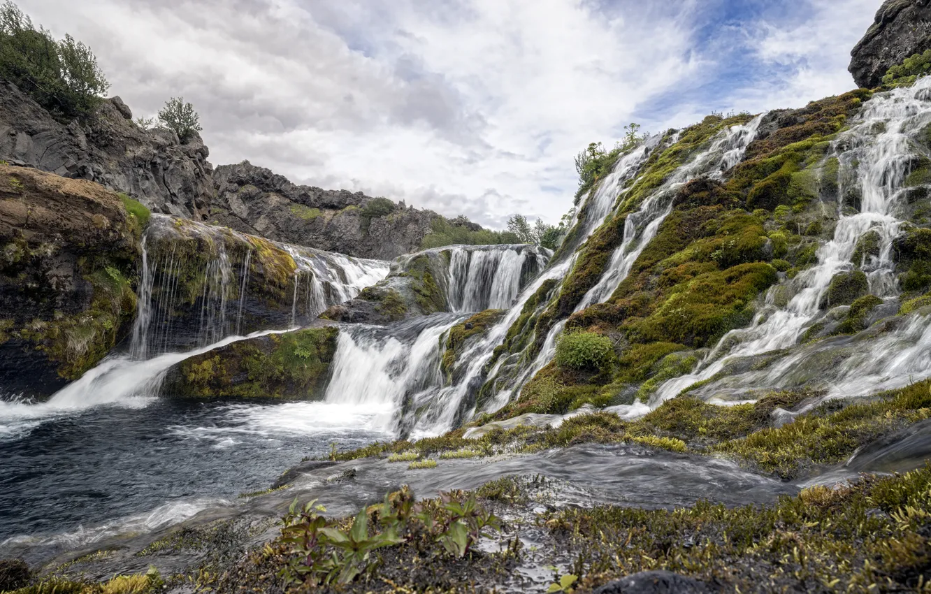 Фото обои зелень, природа, водопад, красота, Исландия, Iceland