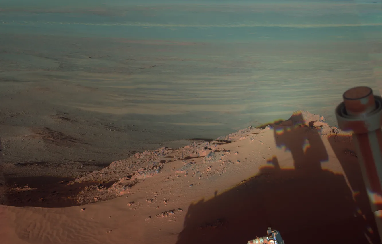 Фото обои кратер, Марс, NASA, Opportunity, Индевор, марсоход