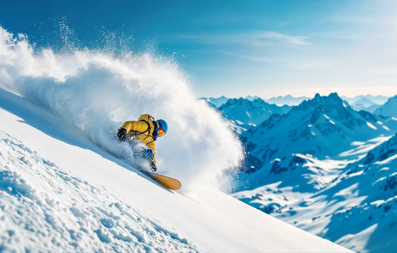 Фото обои Mountain, Snow, Snowboard