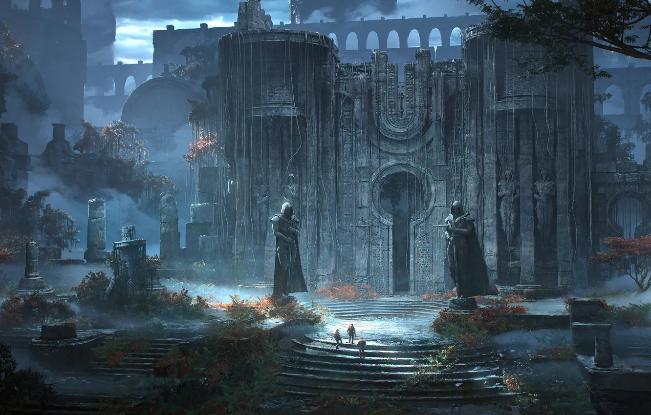 Фото обои fantasy, ruins, castle, digital art, artwork, concept art, sunlight, fantasy art