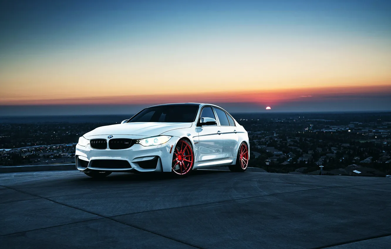 Фото обои BMW, red, white, auto, M3, powered by M
