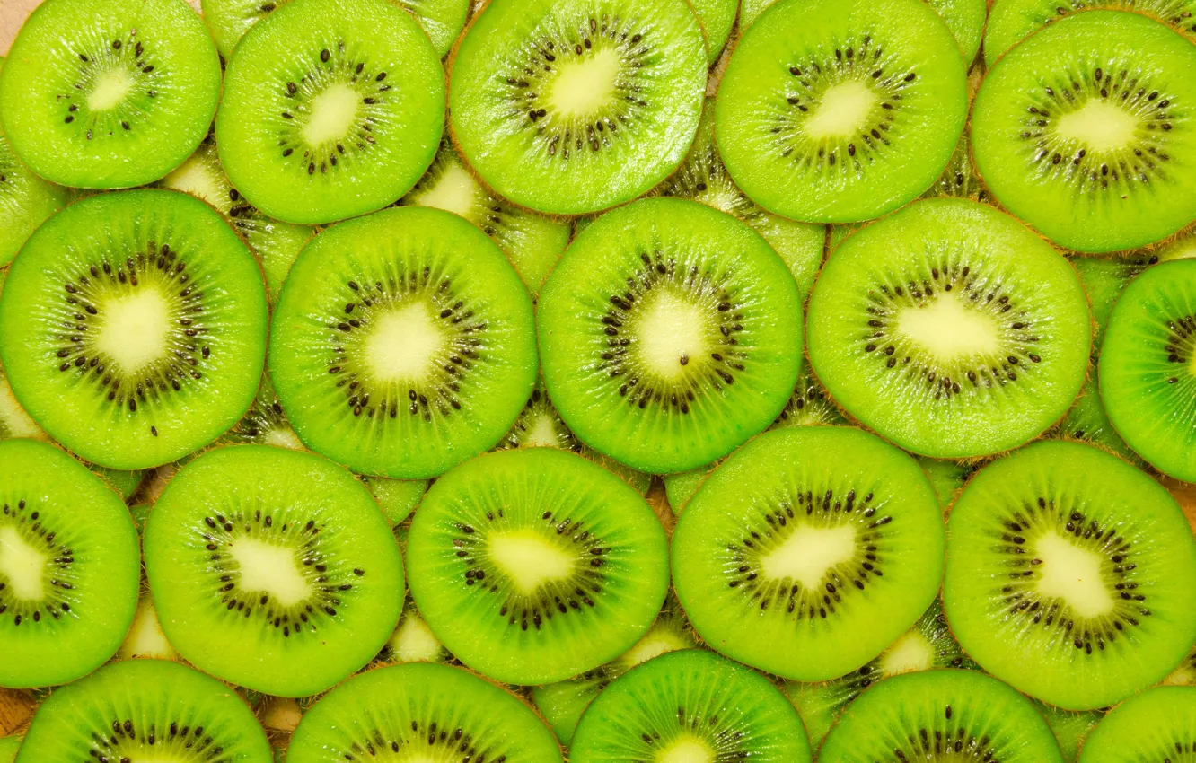 Фото обои крупный план, текстура, киви, фрукты, зелёные, дольки