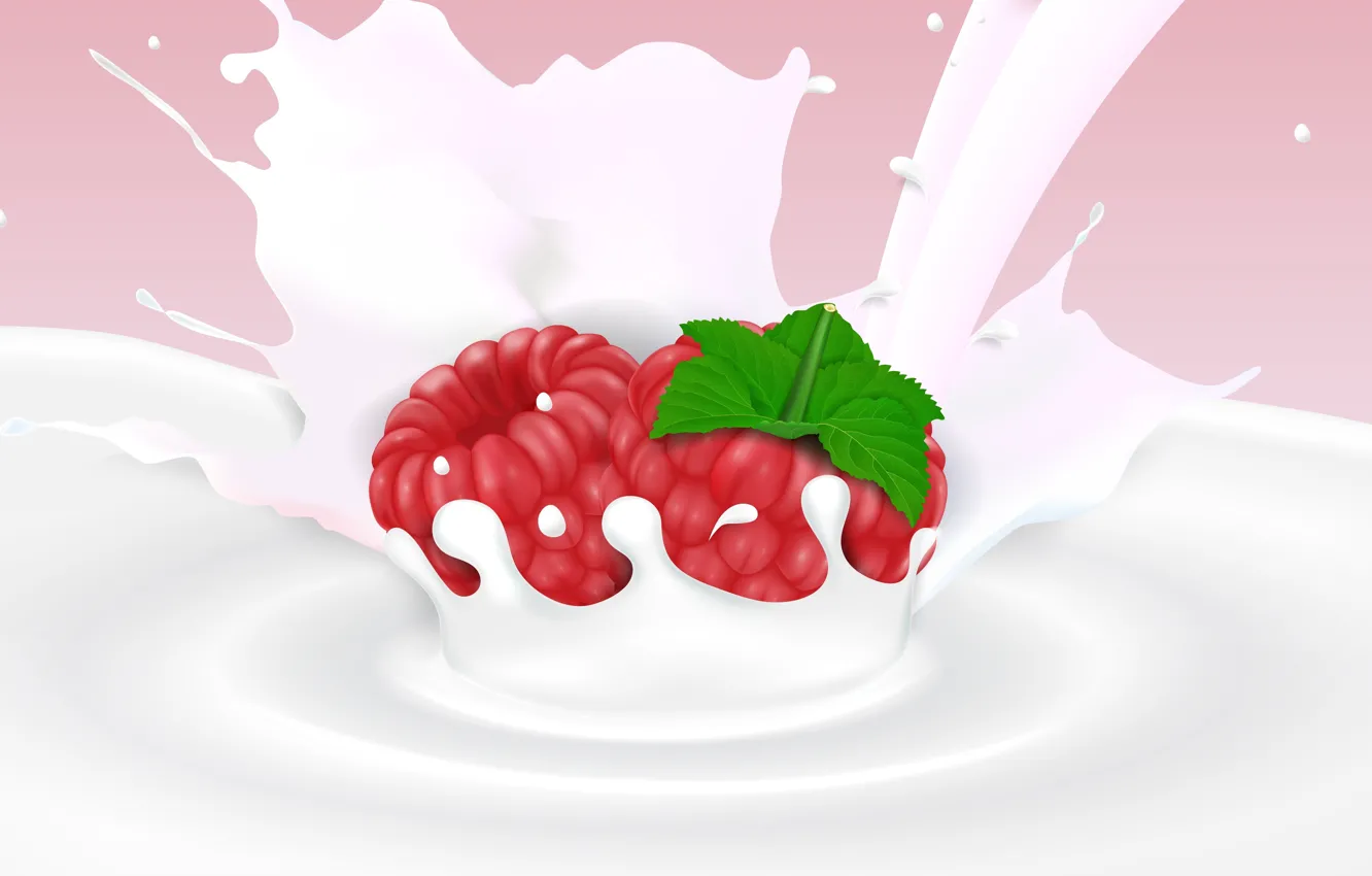 Фото обои фон, молоко, ягода, малинка