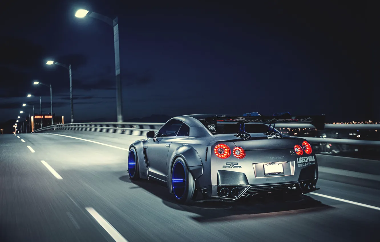 Фото обои Nissan, GT-R, Car, Speed, Tuning, Road, Wheels, Spoiler