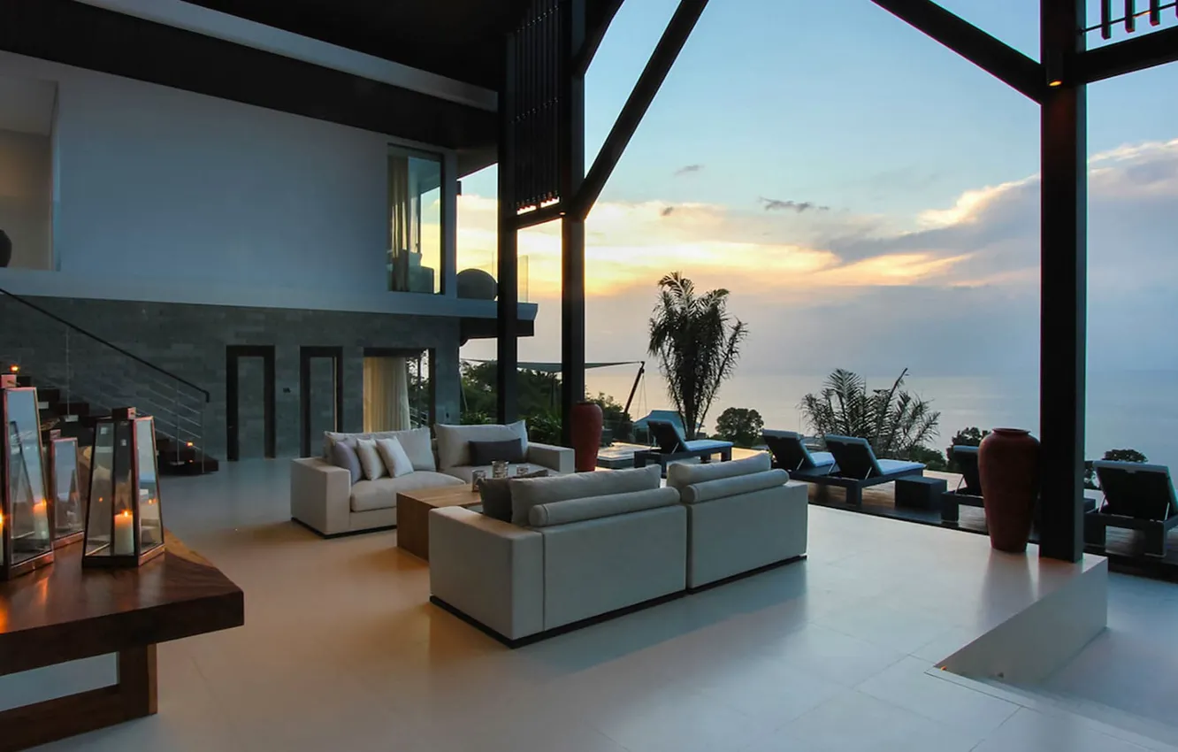 Фото обои вилла, интерьер, Таиланд, гостиная, вид на океан, villa Saan in Phuket, Открытое пространство