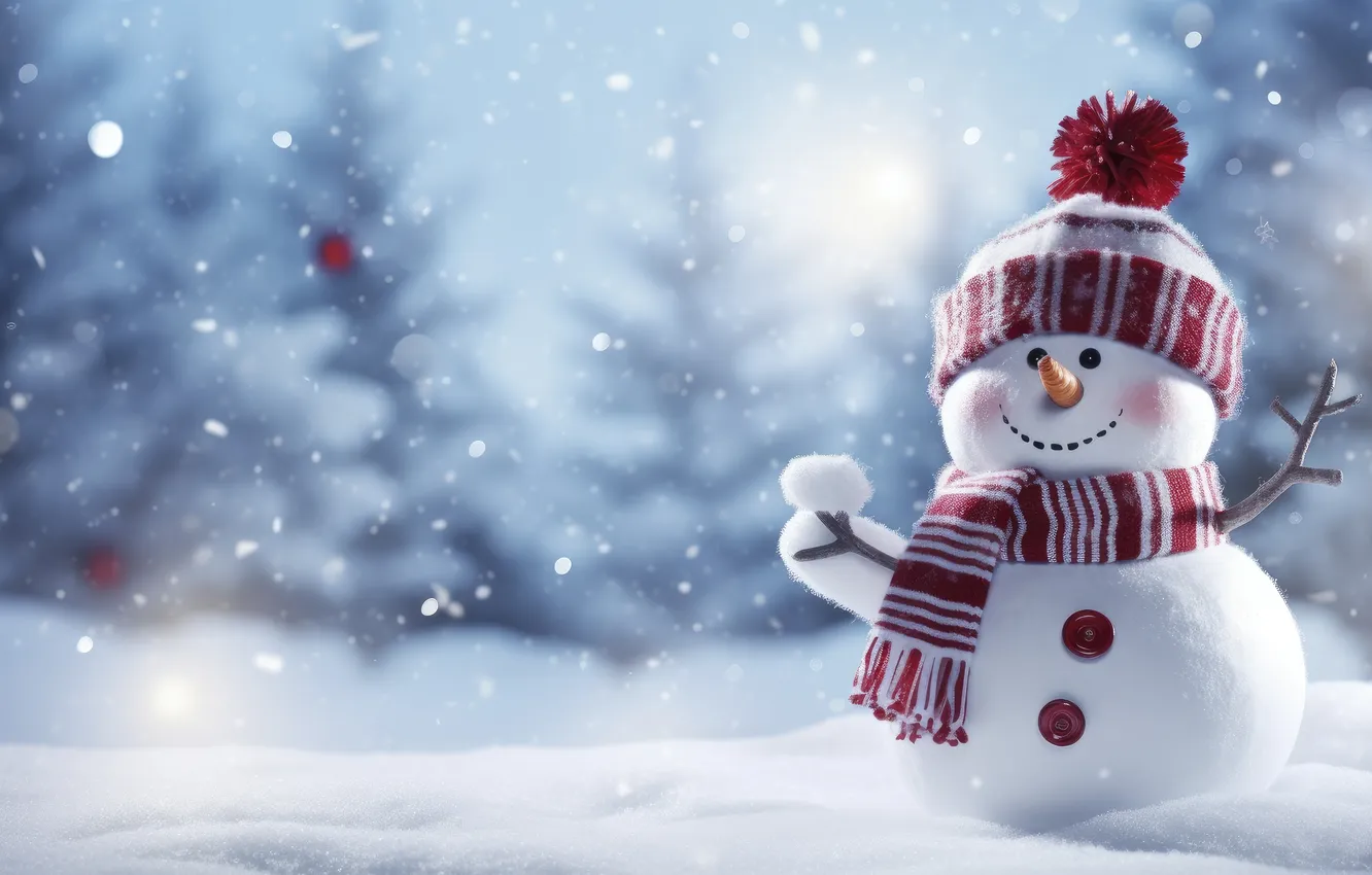 Фото обои зима, снег, Рождество, Новый год, снеговик, Christmas, winter, snow