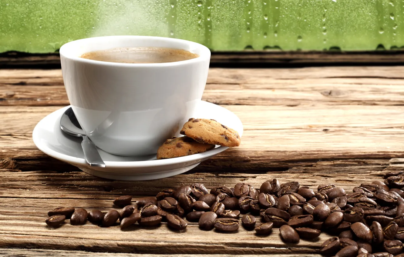 Фото обои кофе, печенье, кофейные зерна, coffee, cookies, coffee beans