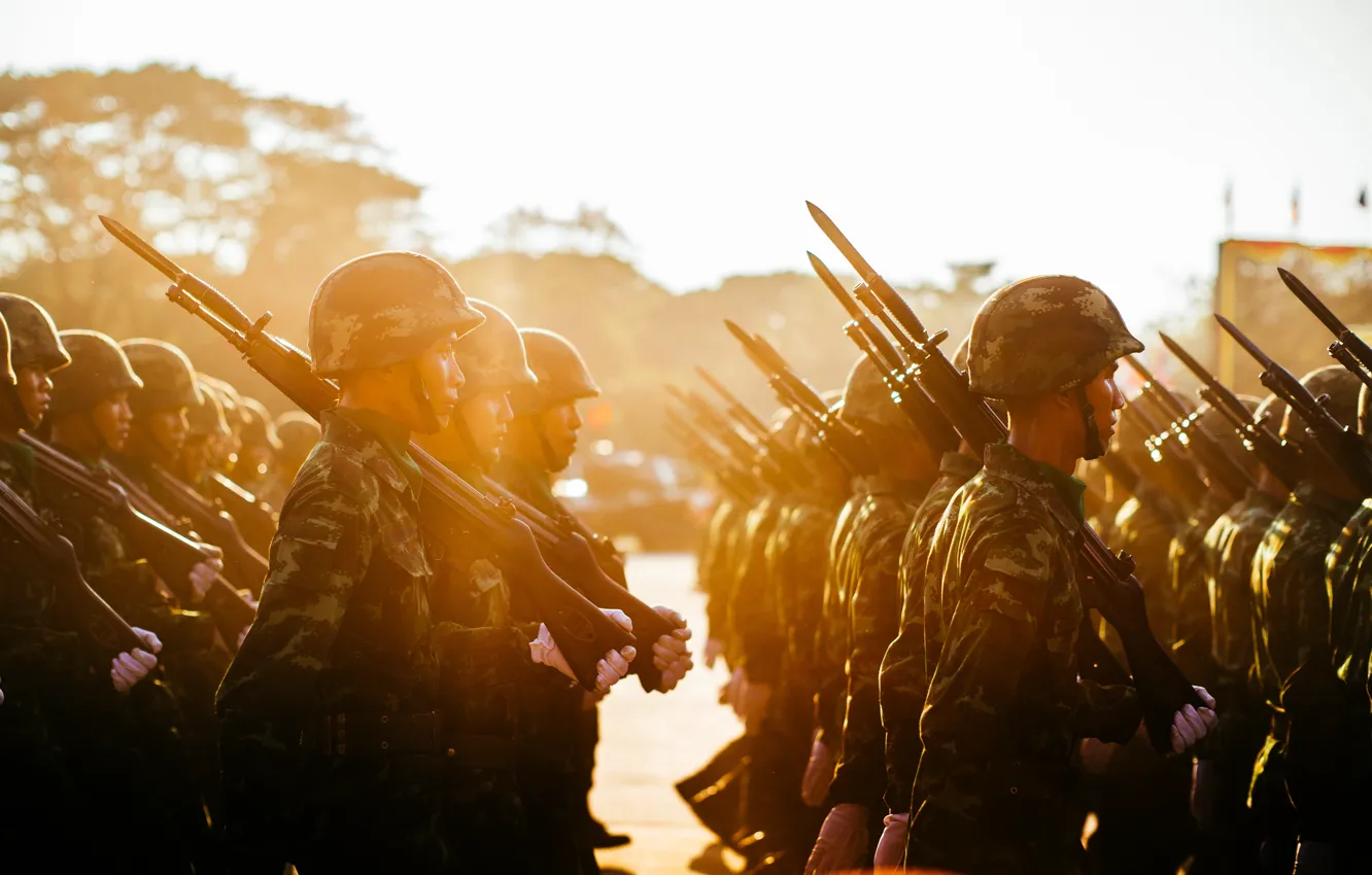 Фото обои soldiers, sunset, training