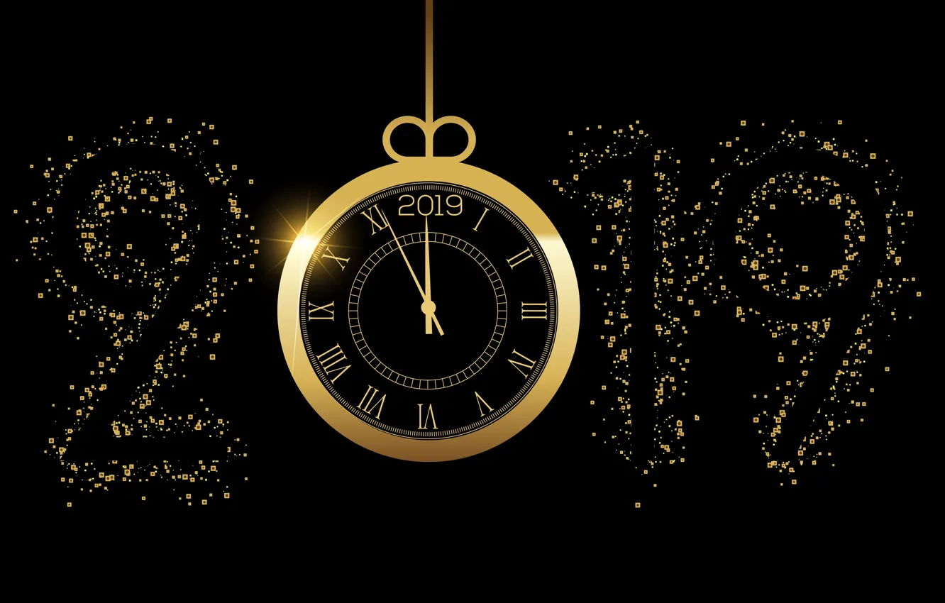 Фото обои золото, Новый Год, цифры, golden, черный фон, black, background, New Year