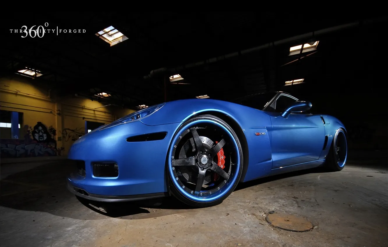 Фото обои синий, Z06, Corvette, Chevrolet, шевроле, blue, корвет, 360 three sixty forged