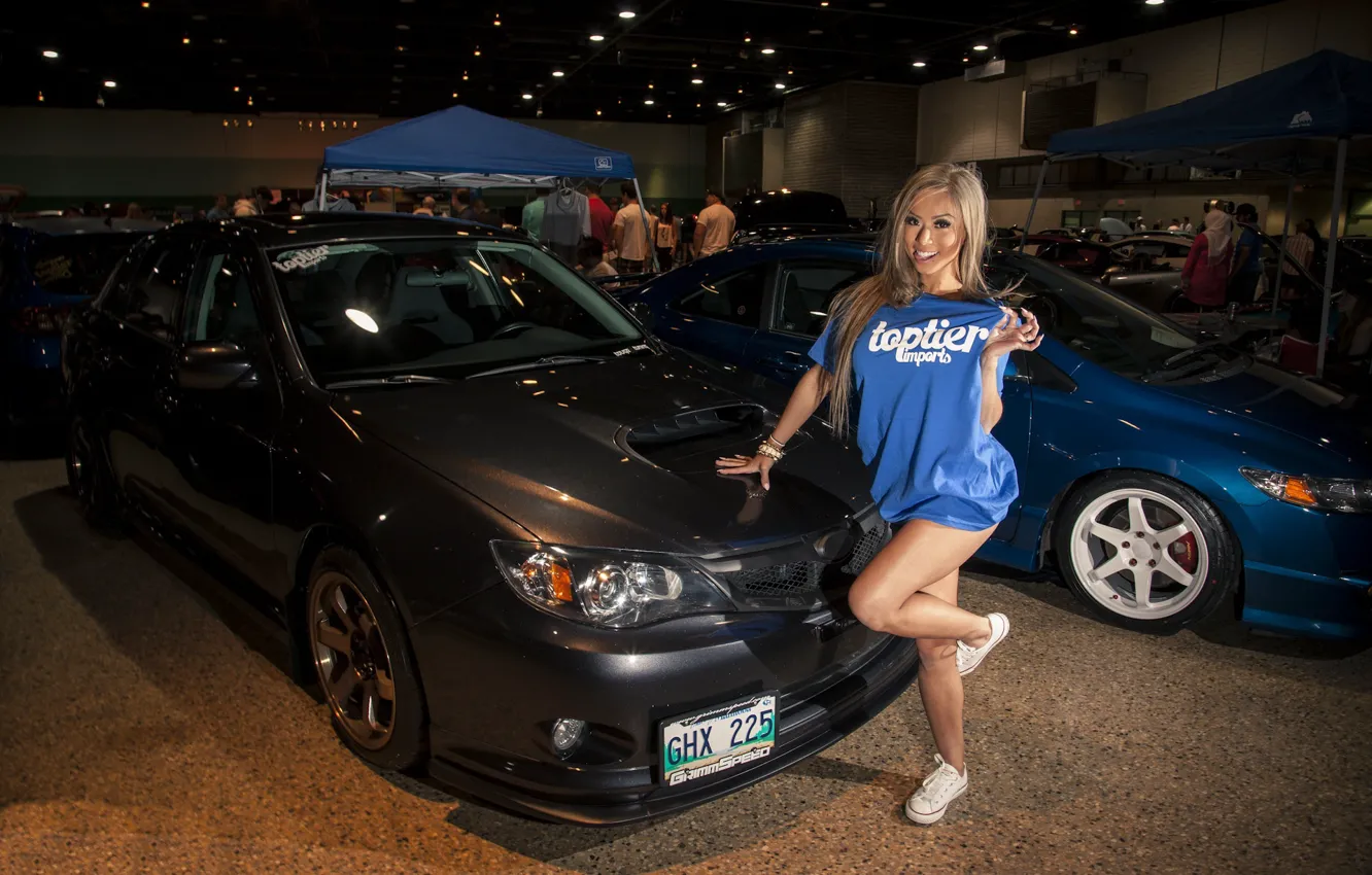 Фото обои авто, взгляд, улыбка, Subaru, азиатка, красивая девушка, Donnah Pham