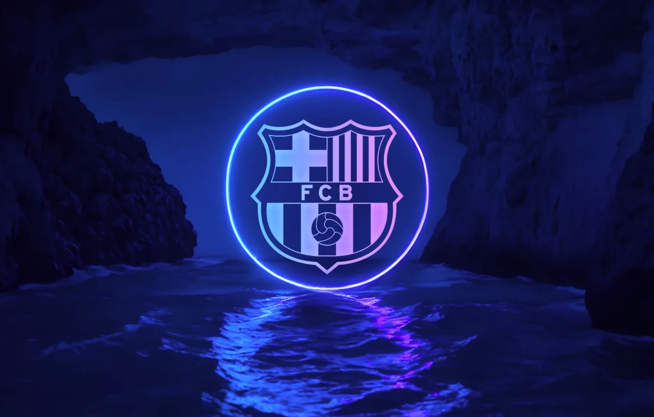Фото обои Sports, FC Barcelona, Reflection, Neon glow, Neon logo