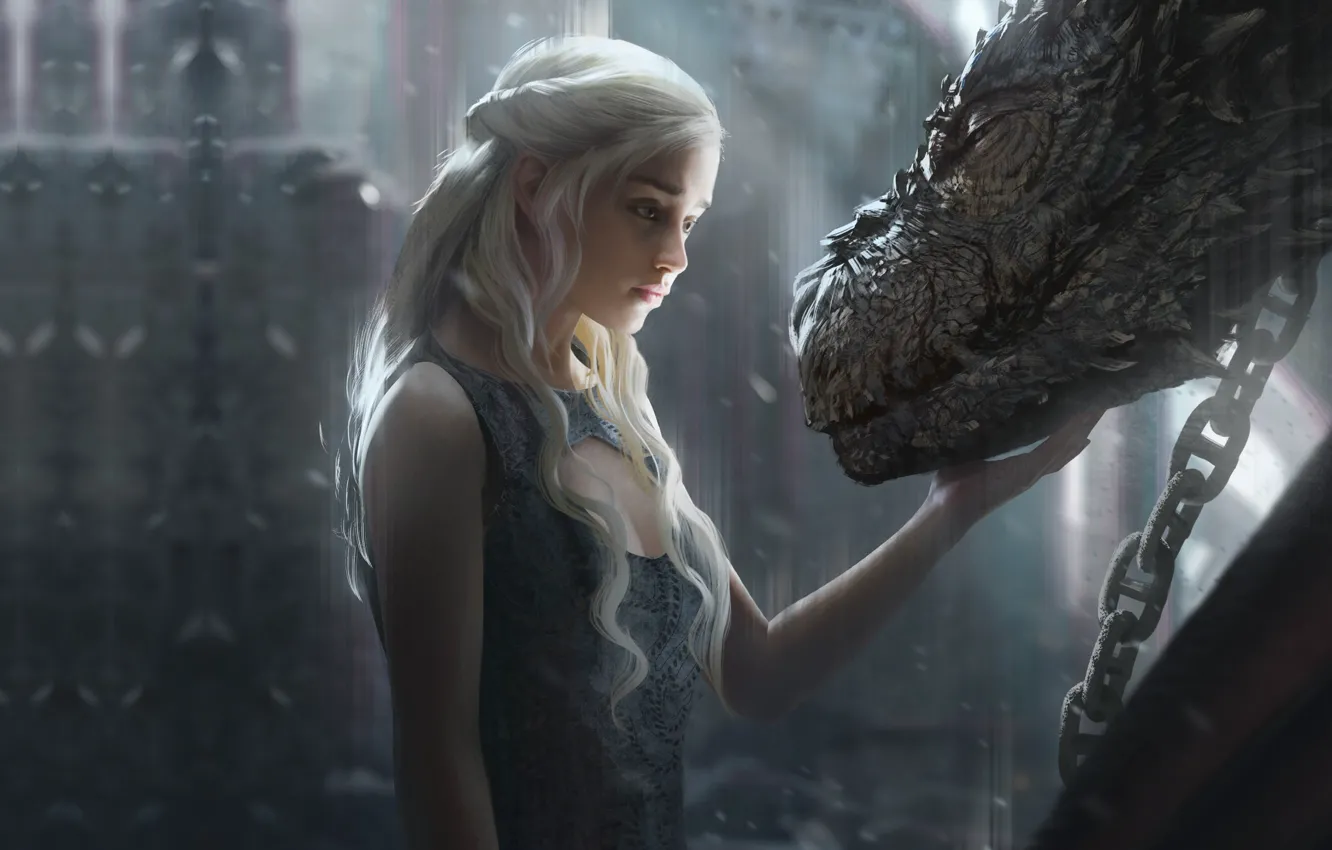 Фото обои дракон, fantasy, фрагмент, игра престолов, Daenerys Targaryen, Daenerys, G-host Lee, Дейене́рис Таргариен