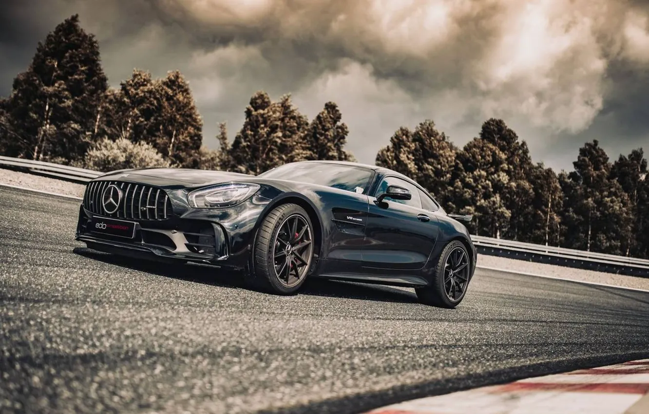 Фото обои облака, деревья, трасса, Edo Competition, Mercedes-AMG GT R, Мерседес АМГ