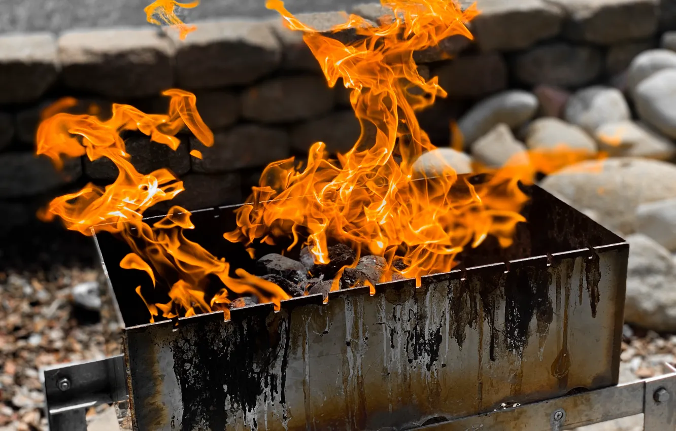 Фото обои Fire, Flame, Summer, Stone, Grill, Charcoal, Photography by Tom
