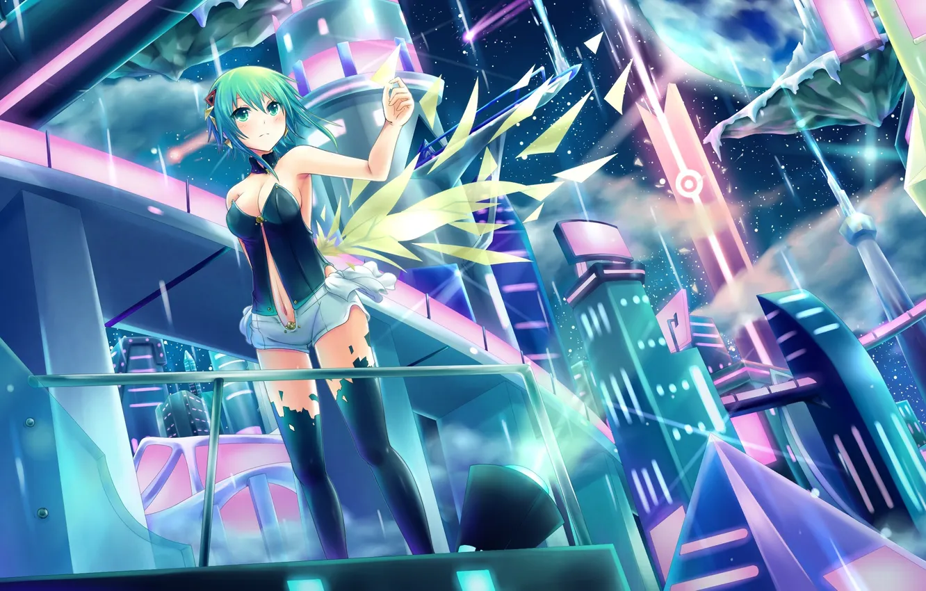 Фото обои взгляд, девушка, город, vocaloid, жест, вокалоид, art, gumi