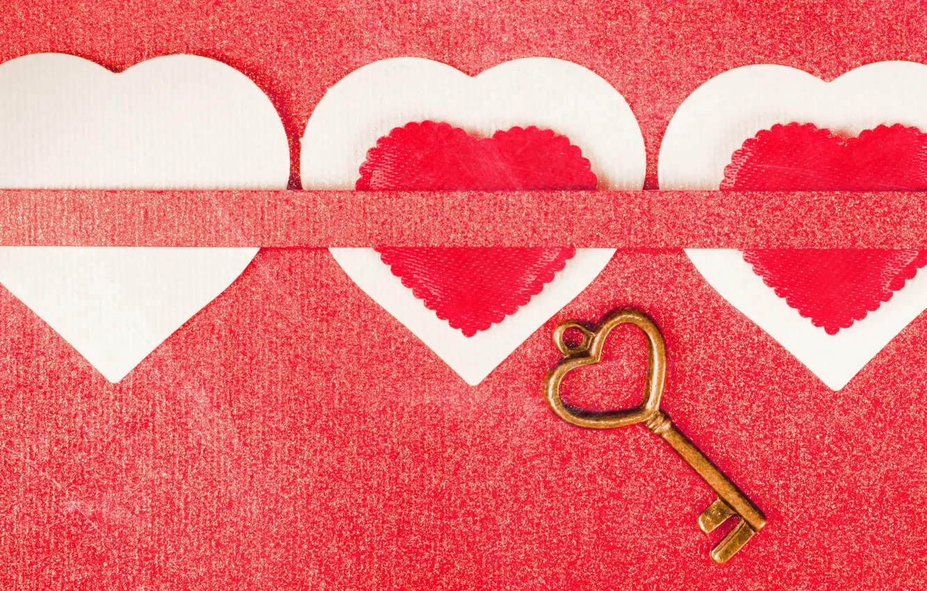 Фото обои сердца, ключ, картон