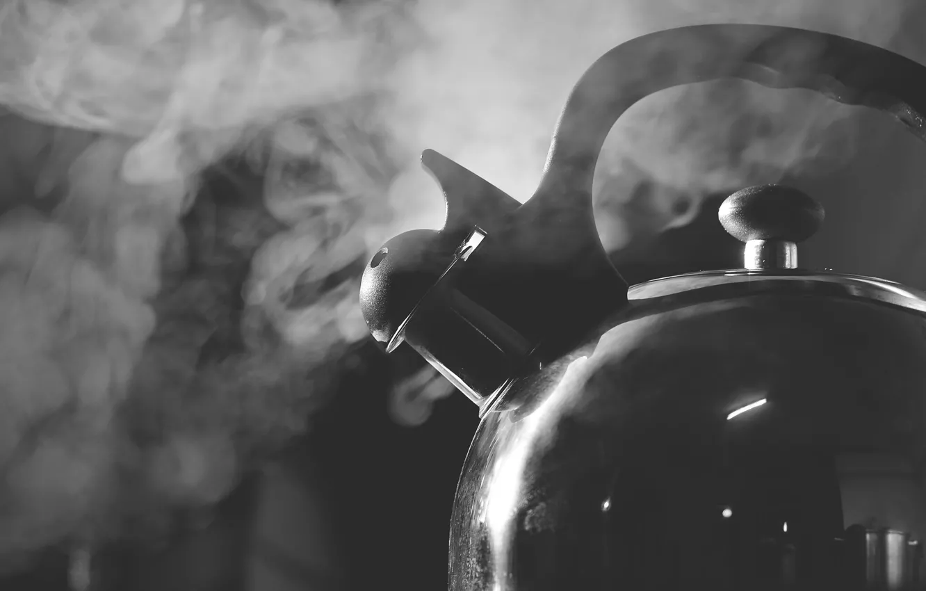 Фото обои макро, дым, чайник, кипит