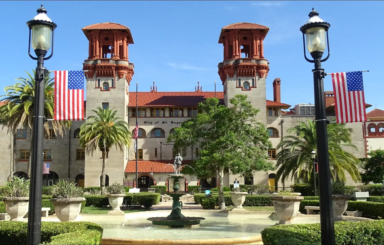 Фото обои здание, Флорида, фонтан, USA, building, Florida, fountain