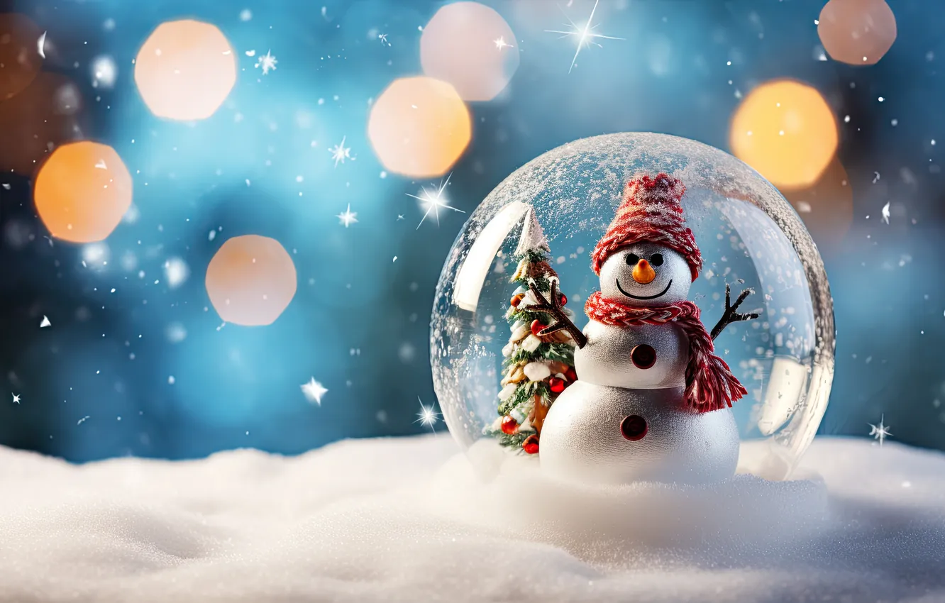 Фото обои зима, снег, Рождество, Новый год, снеговик, Christmas, winter, merry