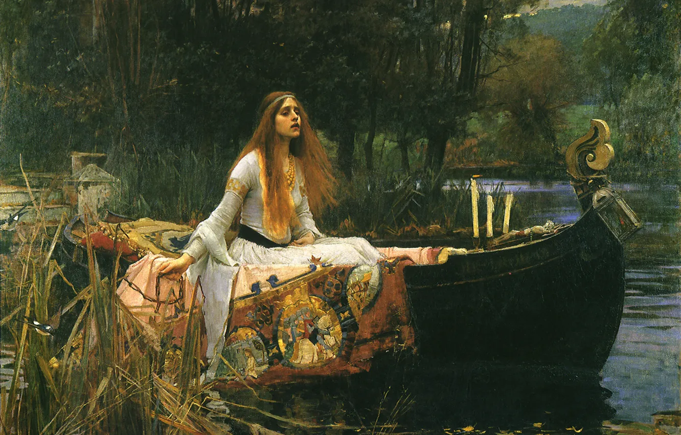 Фото обои картина, Леди из Шалотт, The Lady of Shalott, 1888, прерафаэлист, John William Waterhouse, Джон Уильям …