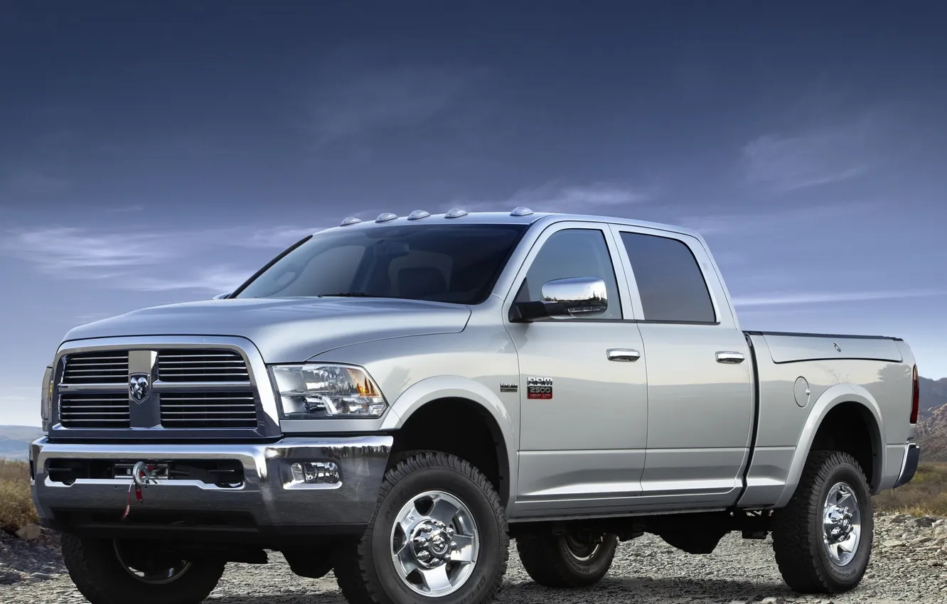 Фото обои небо, серый, Dodge, додж, пикап, передок, Ram, Рэм