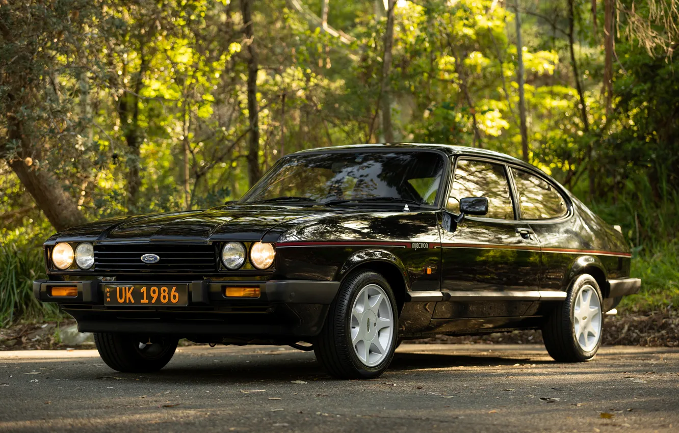 Фото обои Ford, Black, Road, Forest, Ford Capri, Injection