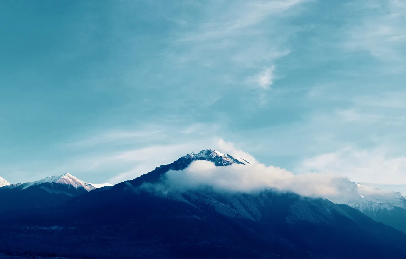 Фото обои облака, снег, горы, природа, вершины