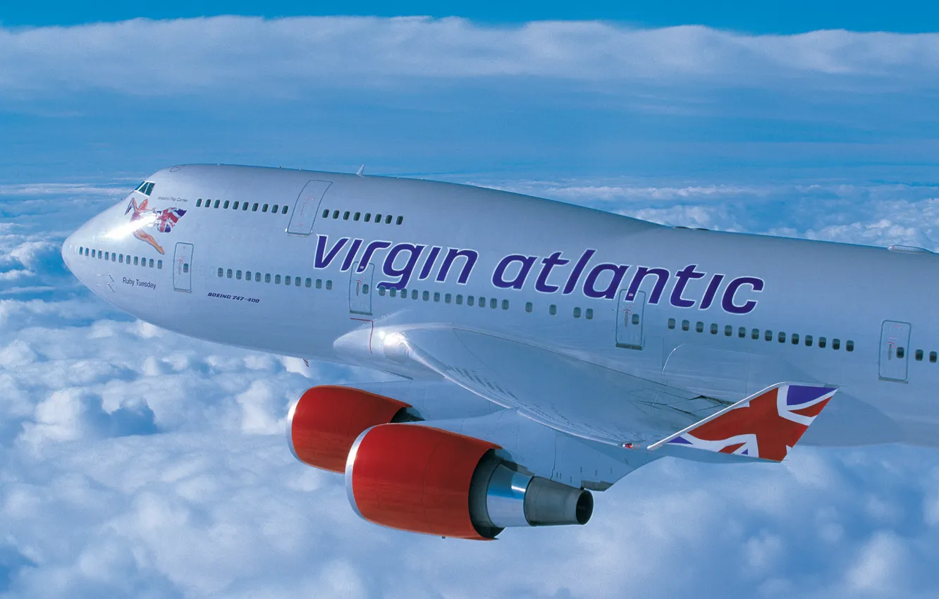 Фото обои облака, высота, Boeing, полёт, virgin, atlantic, 400, B-747