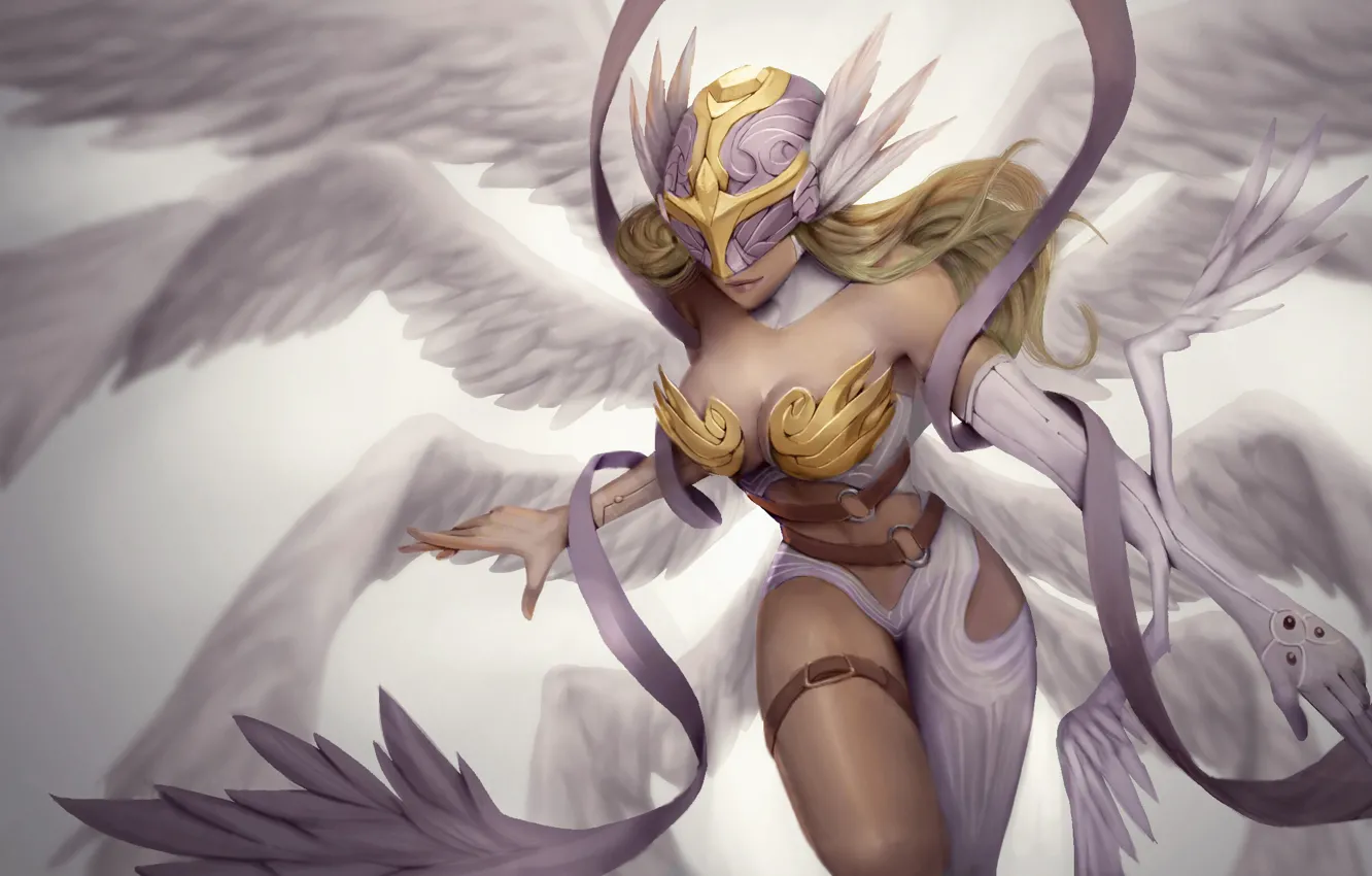 Фото обои girl, fantasy, cleavage, breast, wings, Angel, blonde, digital art