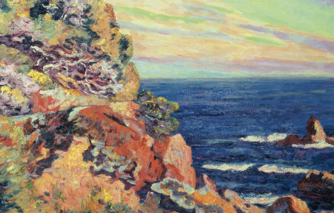 Фото обои море, пейзаж, картина, Арман Гийомен, Armand Guillaumin, Скалы в Аге