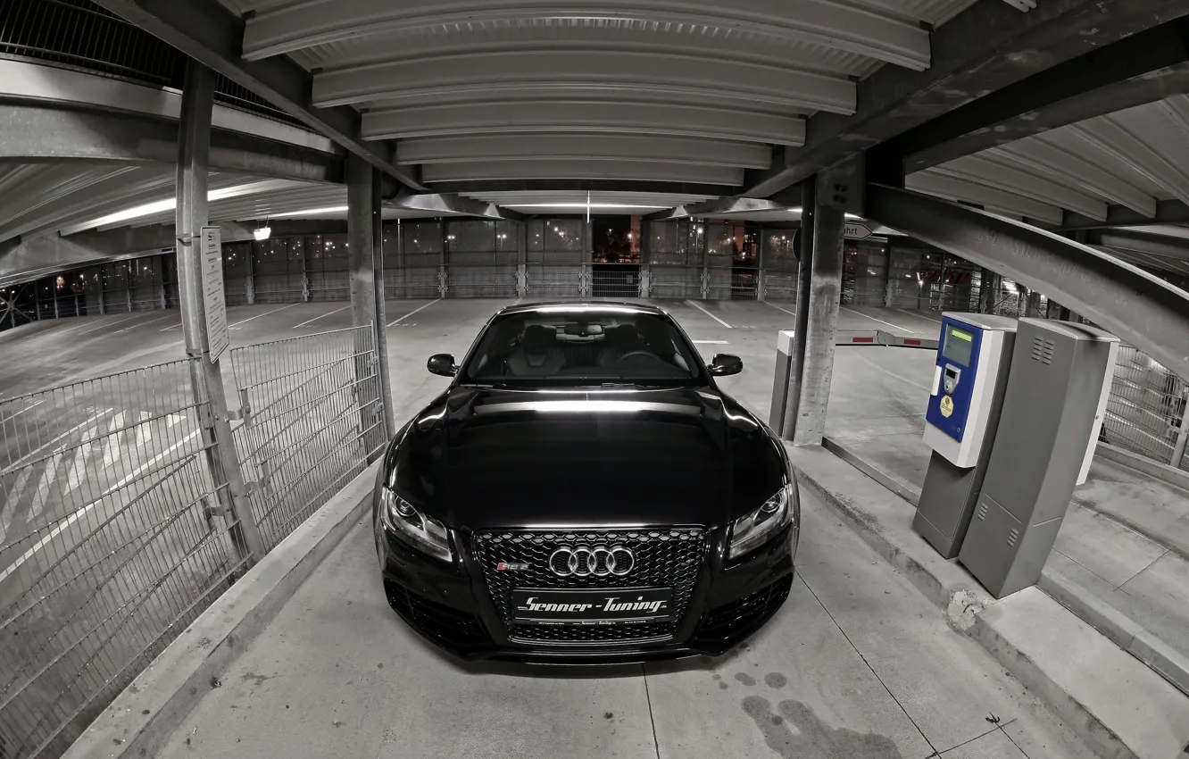 Фото обои Audi, Черный, Лого, Капот, Фары, RS5, Tuning