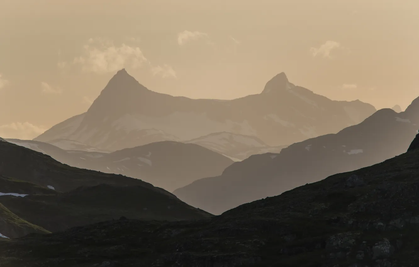 Фото обои горы, долина, горный хребет, Oppland Fylke, Bygdin