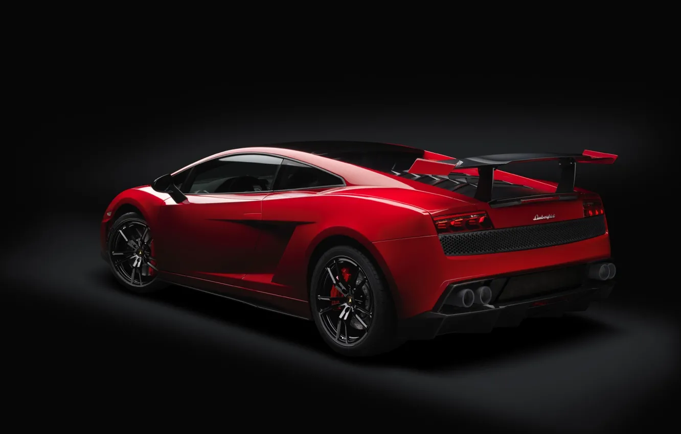 Фото обои красный, Lamborghini, суперкар, спойлер, Gallardo, полумрак, вид сзади, ламборгини