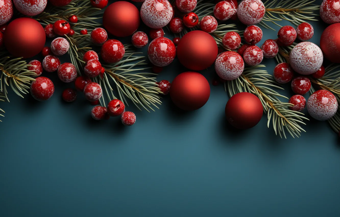 Фото обои ягоды, фон, шары, Новый Год, Рождество, red, new year, happy
