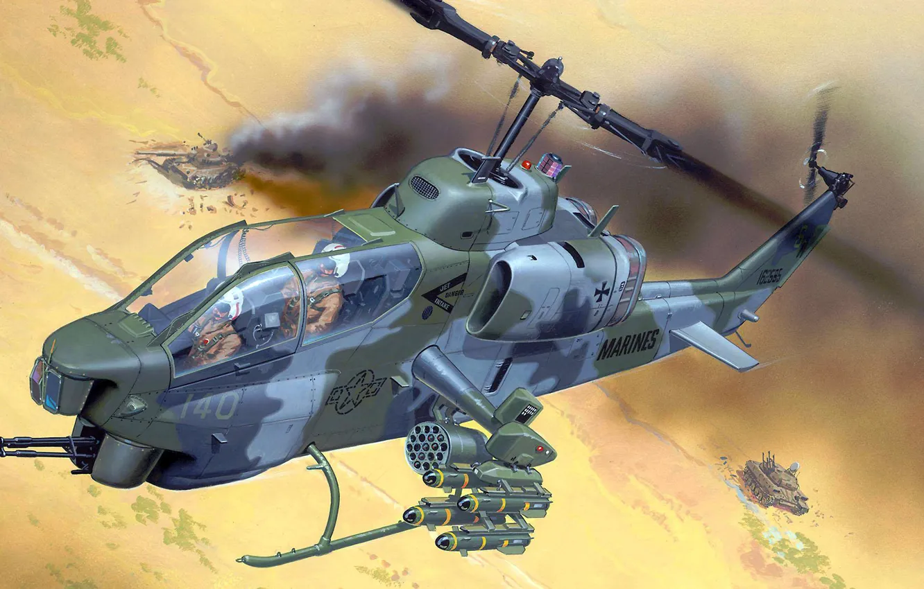 Фото обои рисунок, арт, танк, США, Cobra, Helicopter, Bell, Super