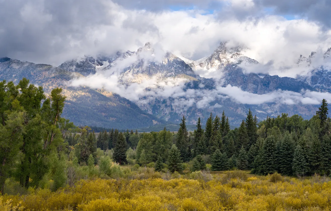 Фото обои облака, горы, США, Grand Teton National Park