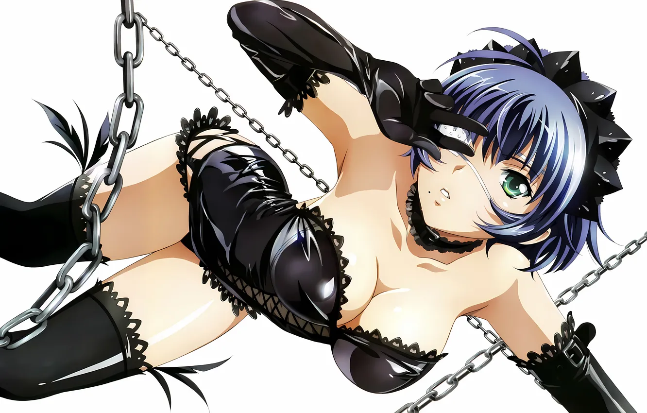 Фото обои girl, sexy, lingerie, pantsu, cleavage, panties, thighhighs, green eyes