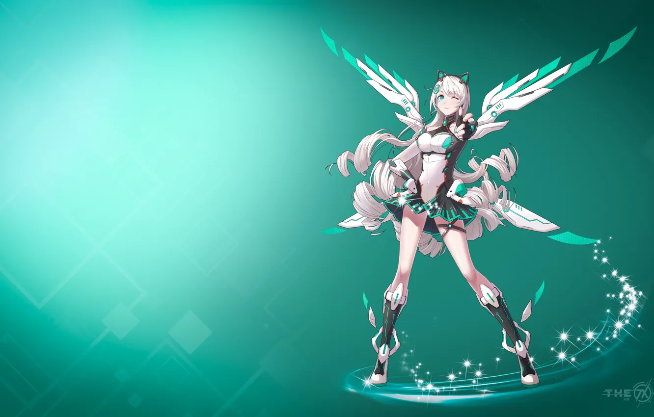 Фото обои ASUS, Digital Art, cyan, anime girls, The One