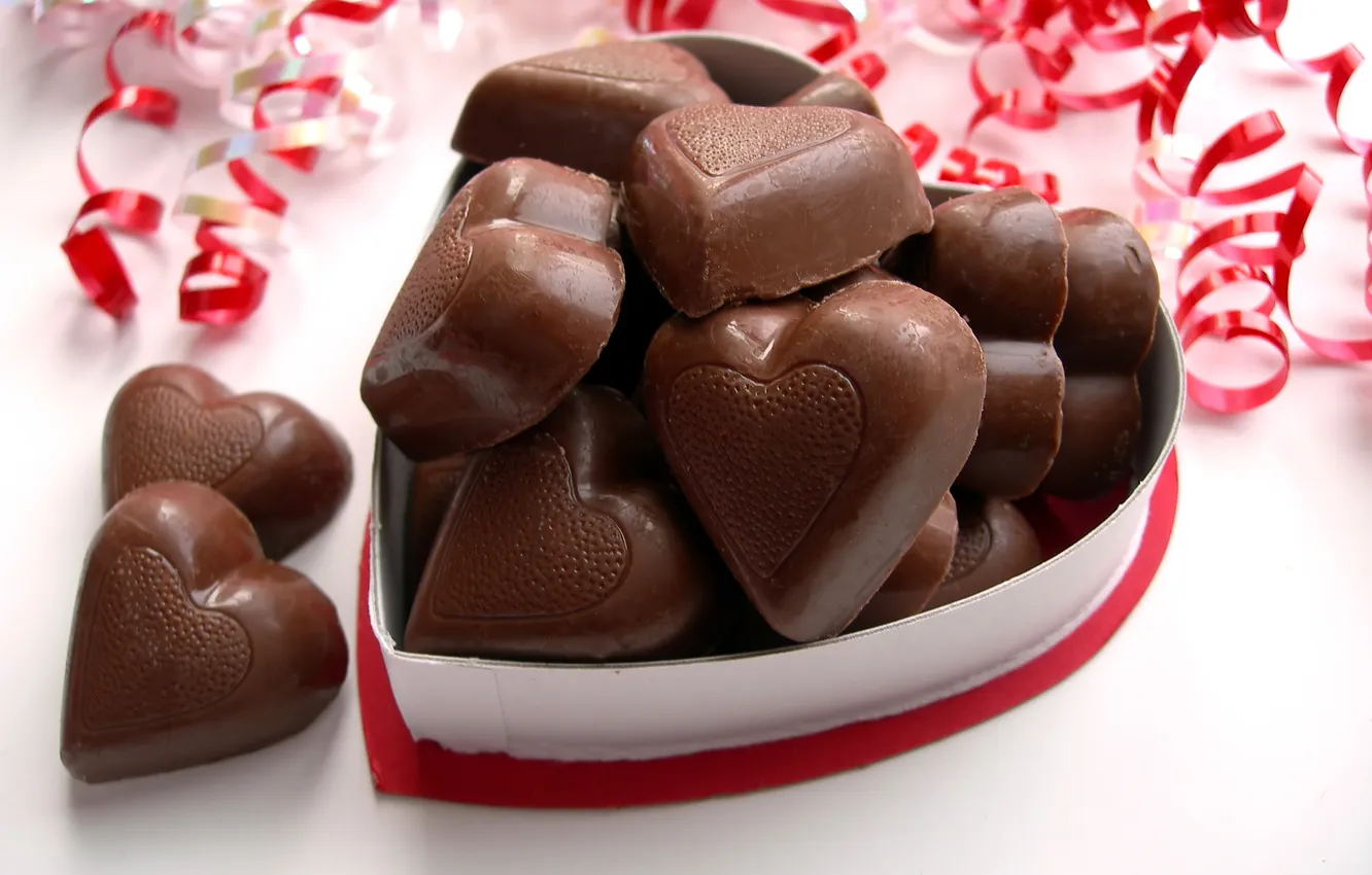 Фото обои шоколад, конфеты, сердечки, сладости, вкусно